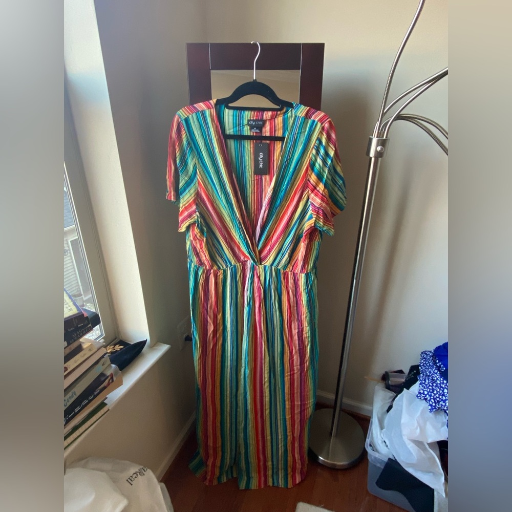 NWT! City Chic multi-colored faux wrap dress, maxi style.  Size 18